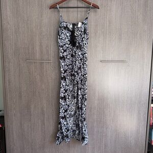 LF Navy and White Floral High Low Romper Dress